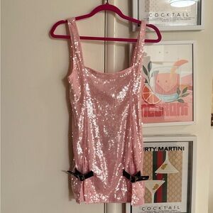 Ego Pink Sequin Dress with Black Belt Accents
